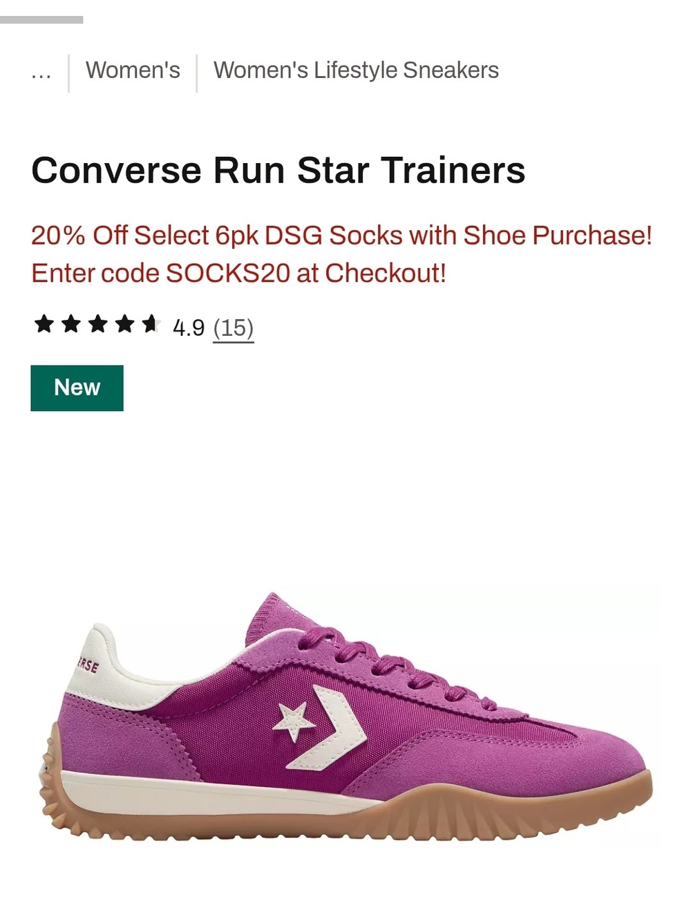 NWT Converse Run Star Trainers in Magenta and White 6.5